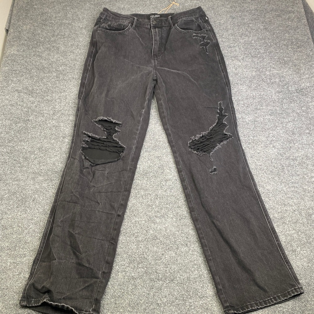 Judy Blue 90s Straight Distressed Black Jeans 15/32 JB88737 BK High Rise Denim